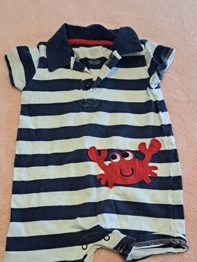 Striped Navy & White Crab Polo Romper - Kids